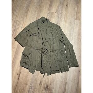Torrid Olive Green Twill Utility Jacket Plus Size 2 Drawstring Waist Pockets EUC